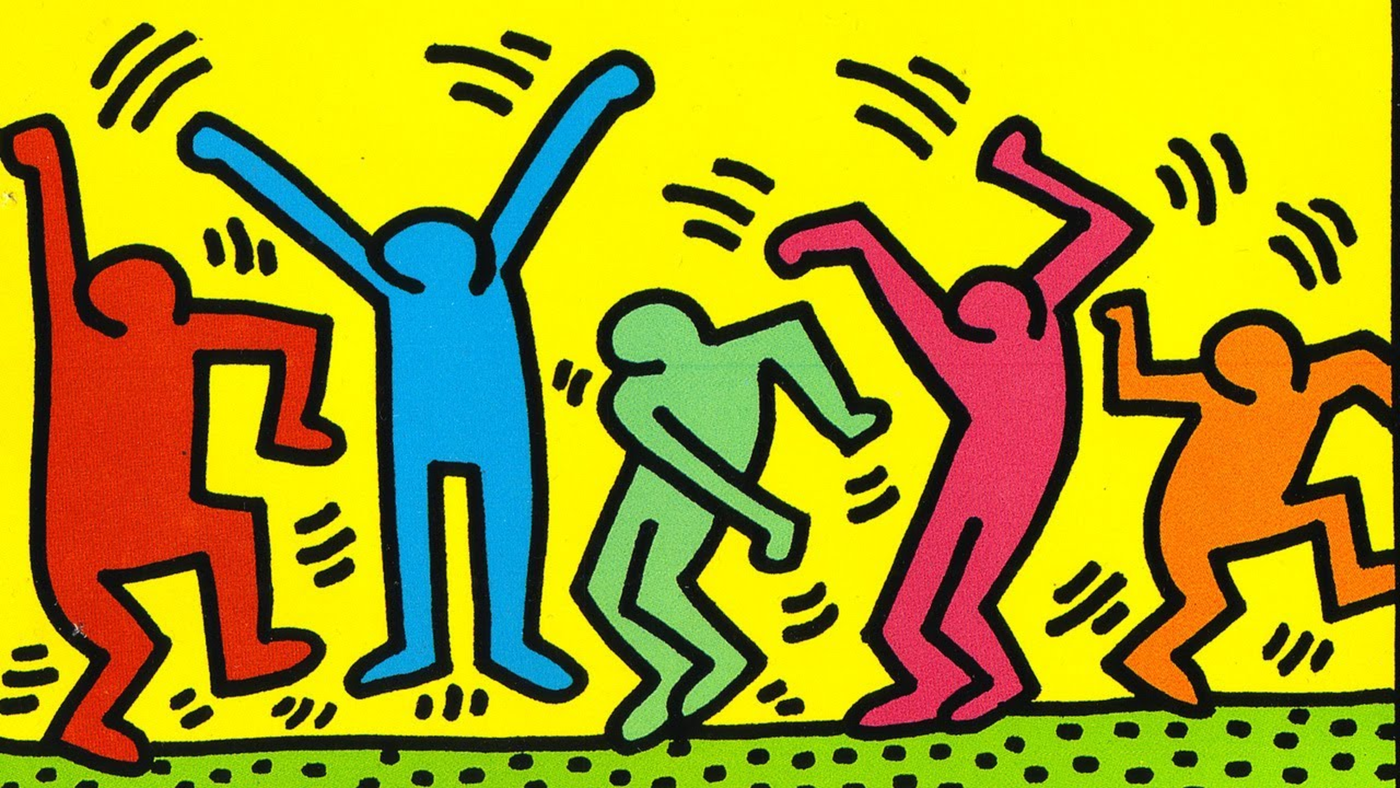 The iconic symbols of Keith Haring: Dancers, Dog, and Radiant Baby