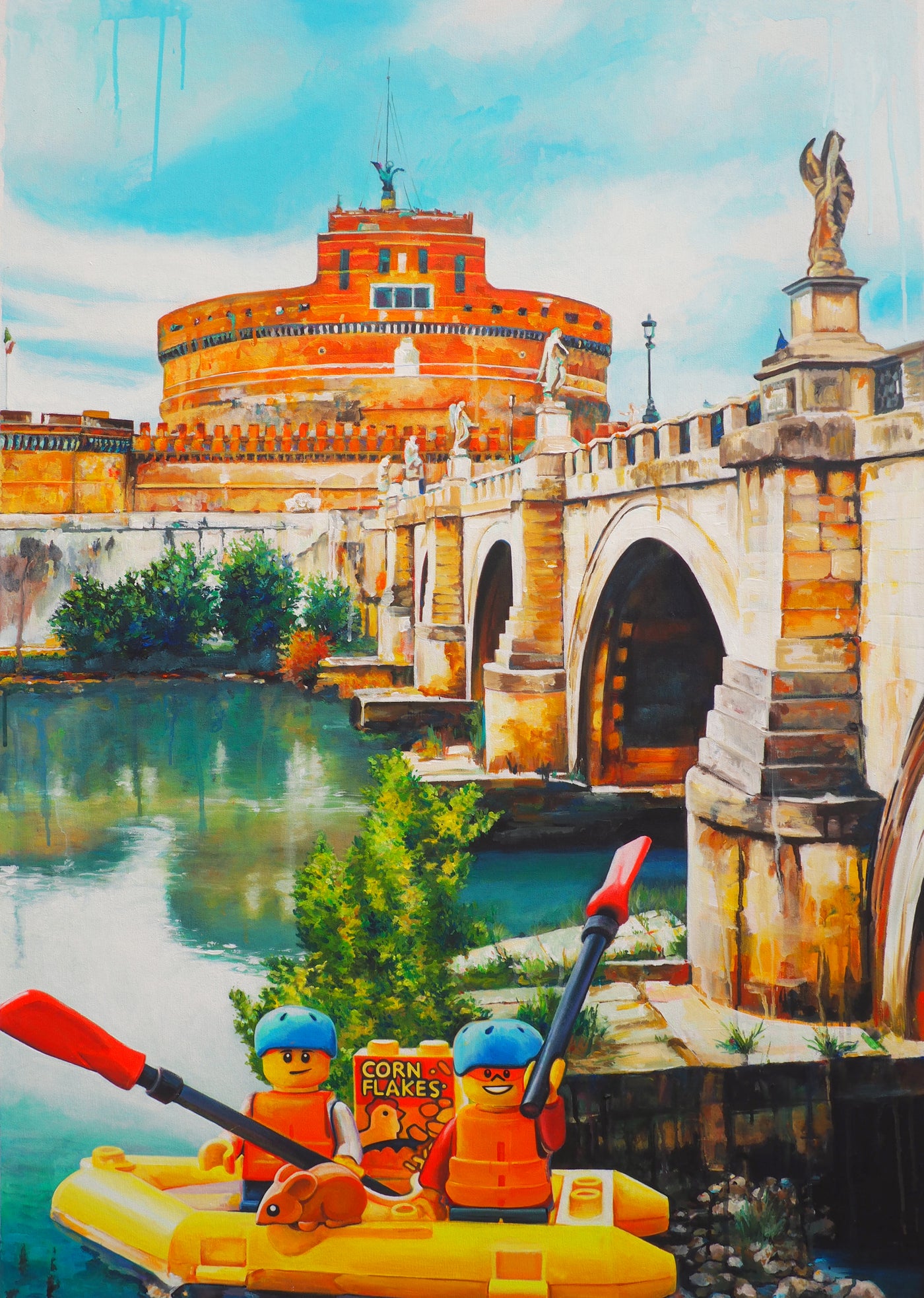 José Molina - Illegal Navigation Under Castel Sant'Angelo - Acrylic on Canvas - Unique Work - 2023