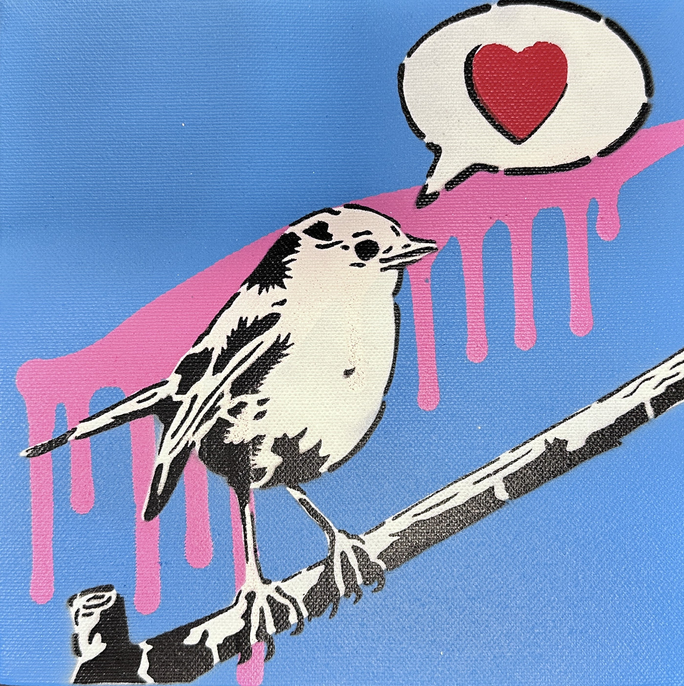 Mr. Savethewall - Free as a Bird - Unique work on canvas - 2023_Blue Pink