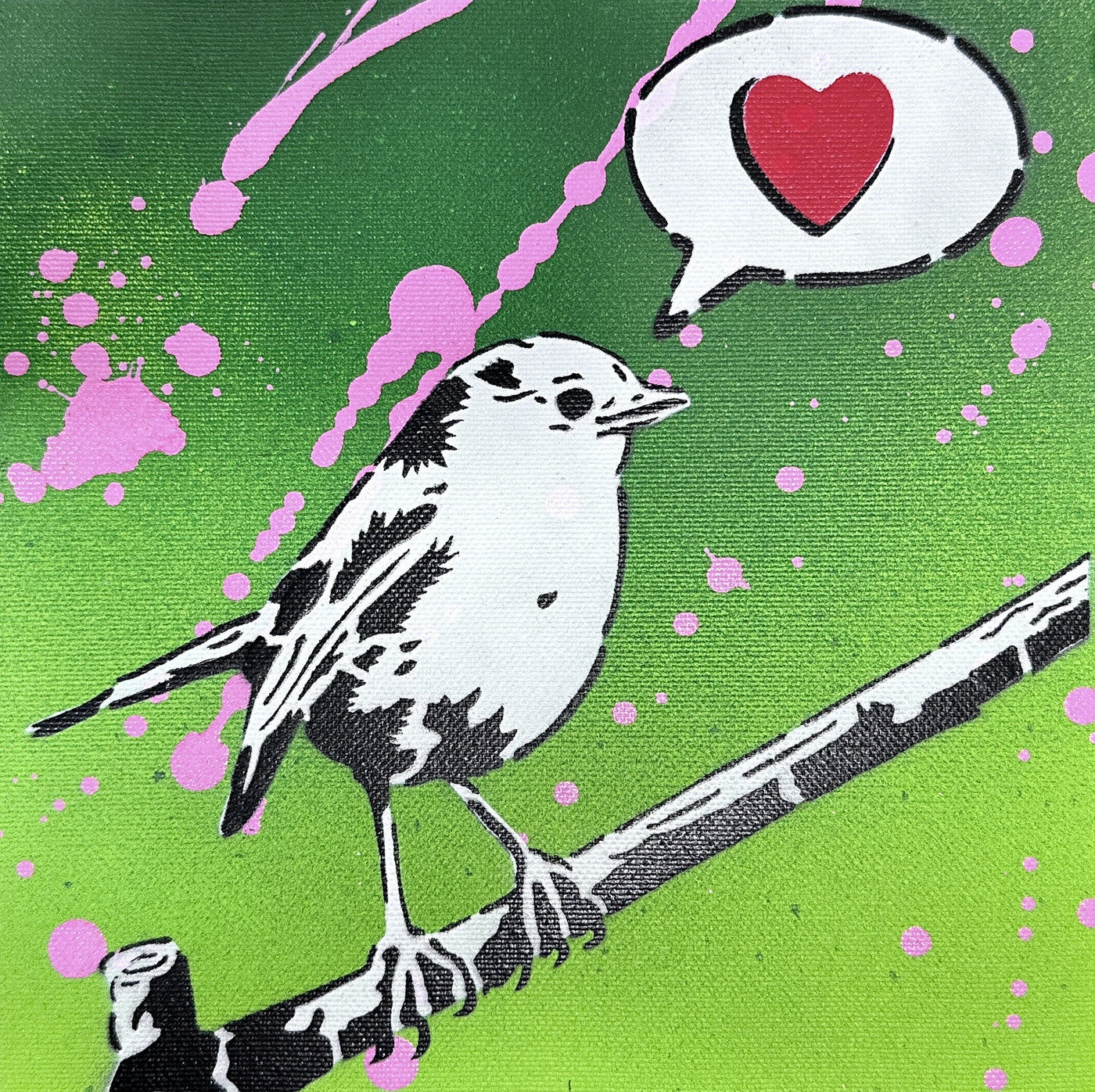 Mr. Savethewall - Free as a Bird - Unique work on canvas - 2023_Green Pink