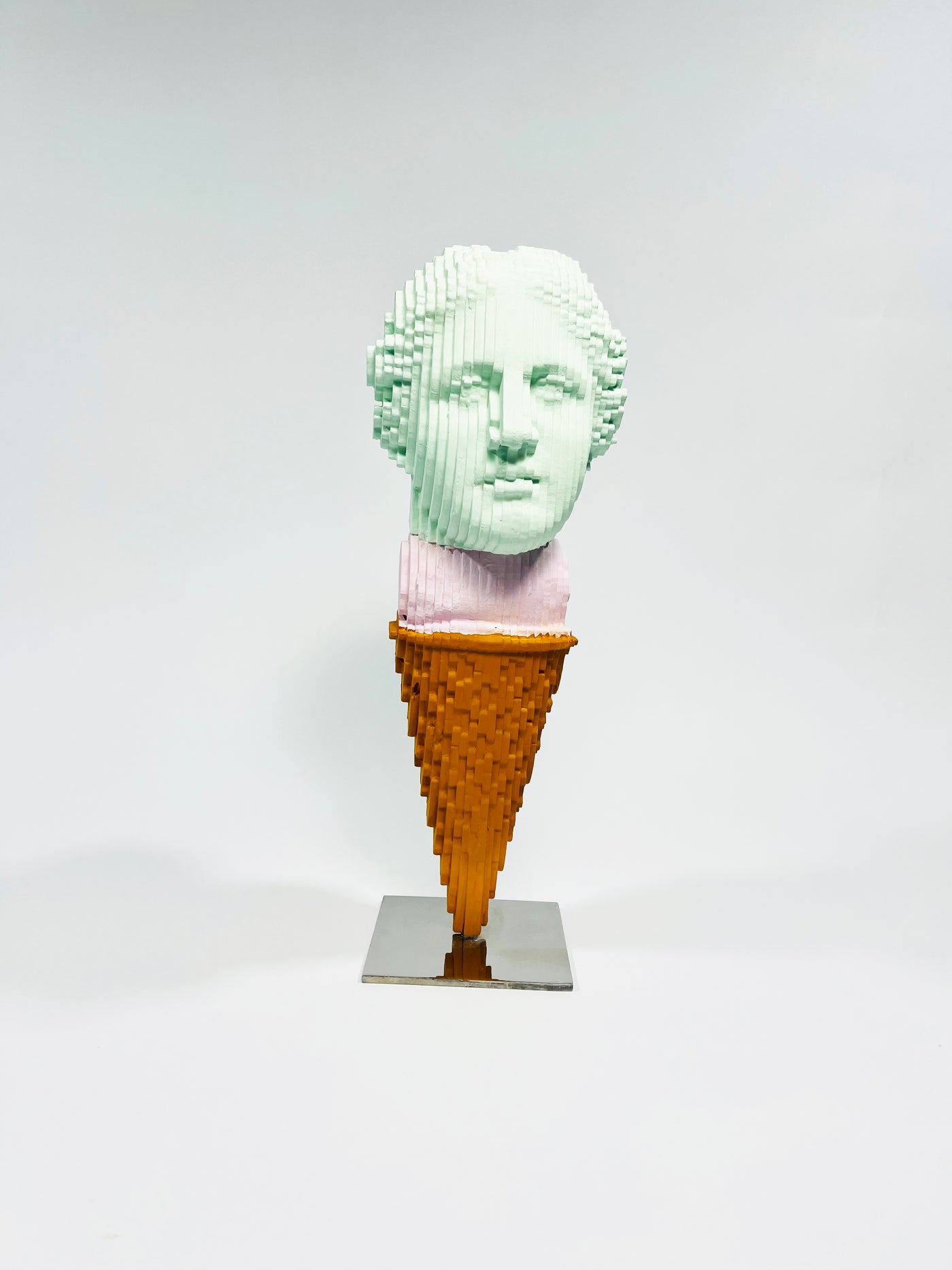 Daniele Fortuna - Thologiny Ice Cream Mint and Strawberry - Unique Sculpture - Acrylic on wood - 2023